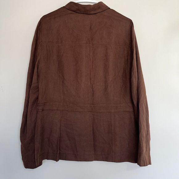 Lauren Ralph Lauren 100% Silk Women's Large  Military Shacket Brown Pockets - Picture 7 of 11